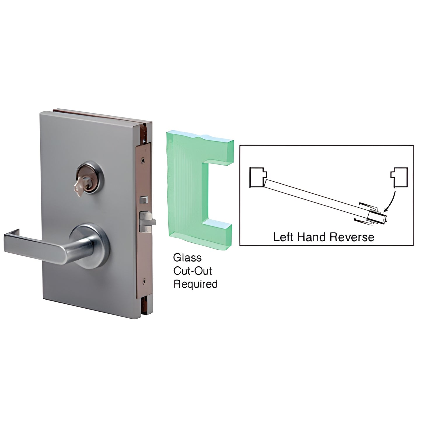 Brushed stainless 6"x10" center glass door lock with deadlatch and lever for 1/2" tempered glass (DL611LSBS)