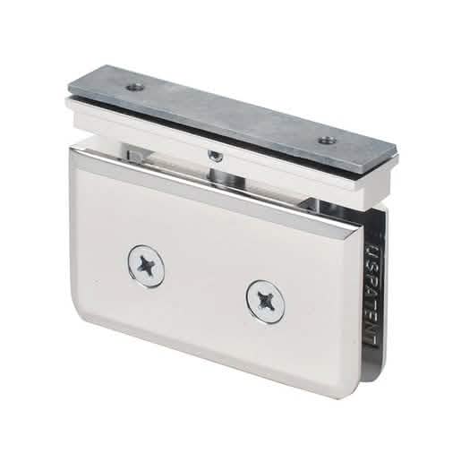 CRL Polished Nickel Prima 06 Series EZ-Adjust Top Mount Hinge for seamless glass doors.
