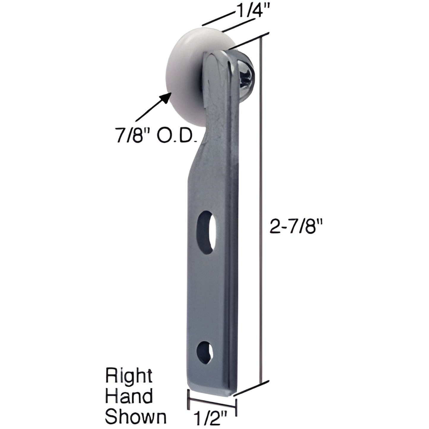 Side-mount wardrobe roller bracket with 7/8 nylon wheel, stamped steel, adjustable, 1/2 width - SKU N6519.