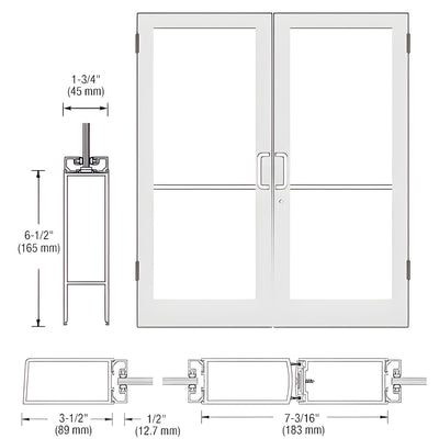 CRL-U.S. Aluminum White KYNAR® Paint Custom Size Pair Series 400 Medium Stile Butt Hinge Showroom Door for Surface Mount Door Closers