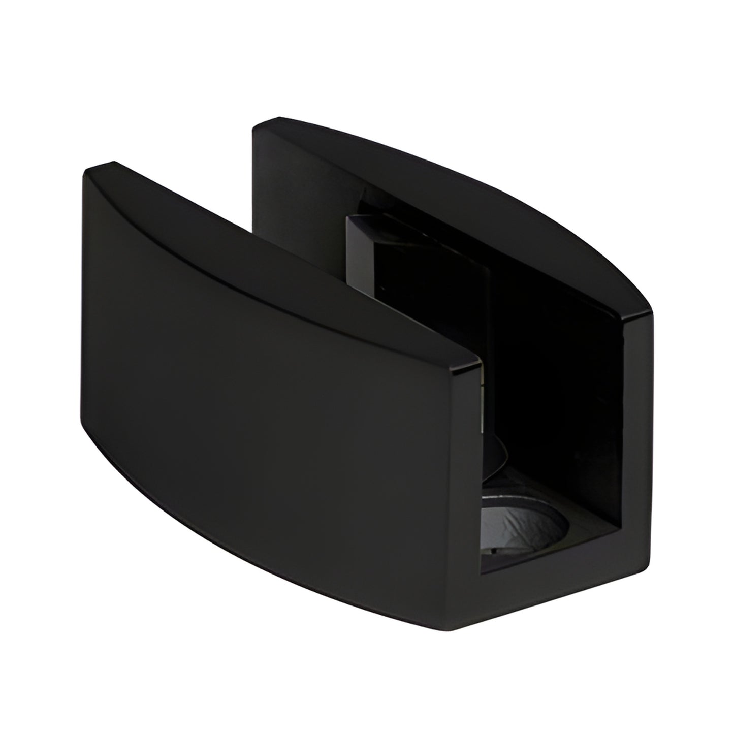 Matte black Laguna bottom floor guide for 3/8-1/2" (10-12mm) glass doors, low-profile sliding guide (SKU LS307MBL)