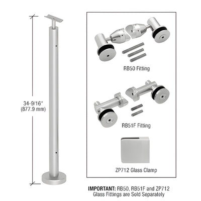 CRL P7 Brushed Stainless 36" End Post Kit Glass Railing - No Fittings