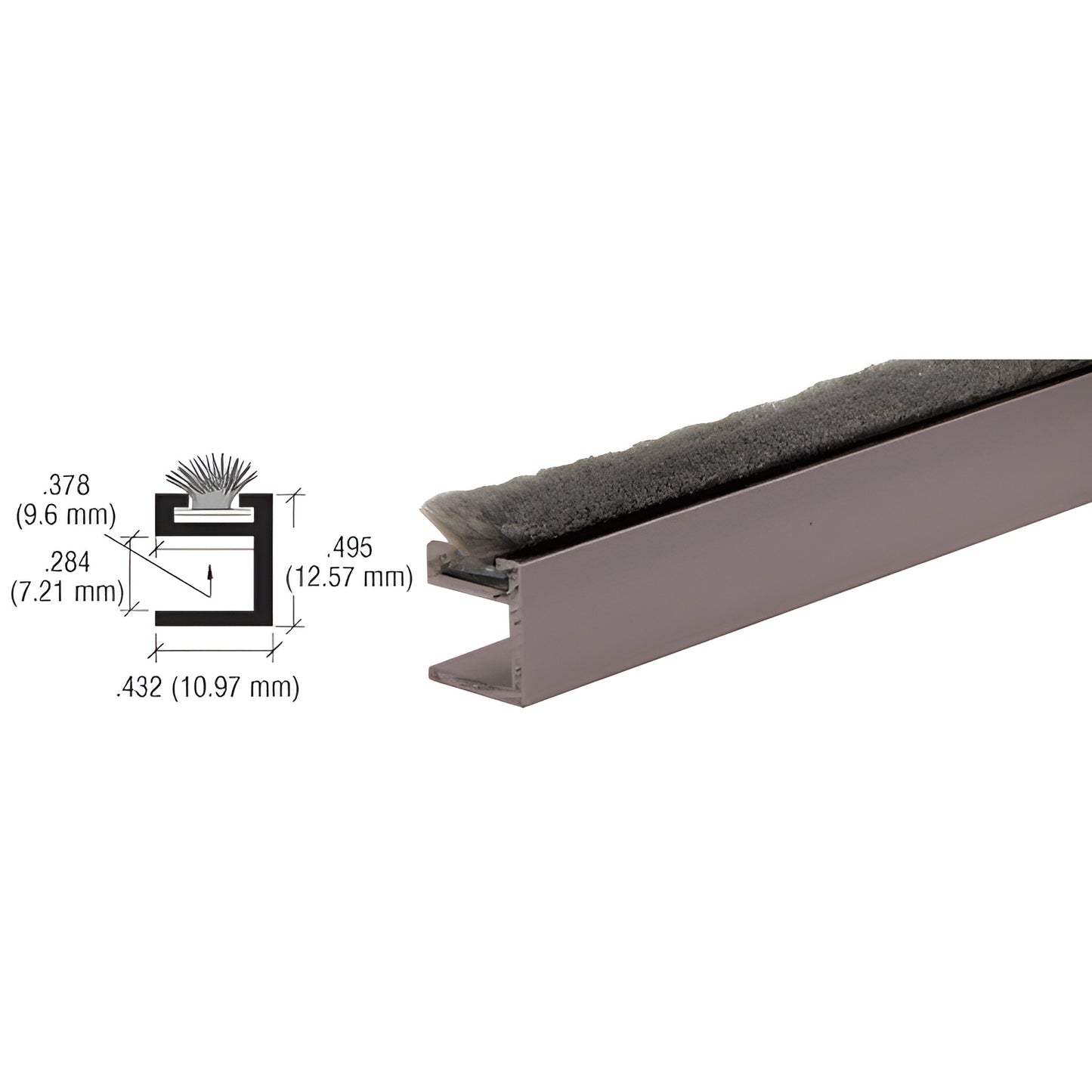 D632DU dark bronze anodized aluminum dust-proof rail with pile insert for sliding doors and refrigerated cases, 0.432 in wide