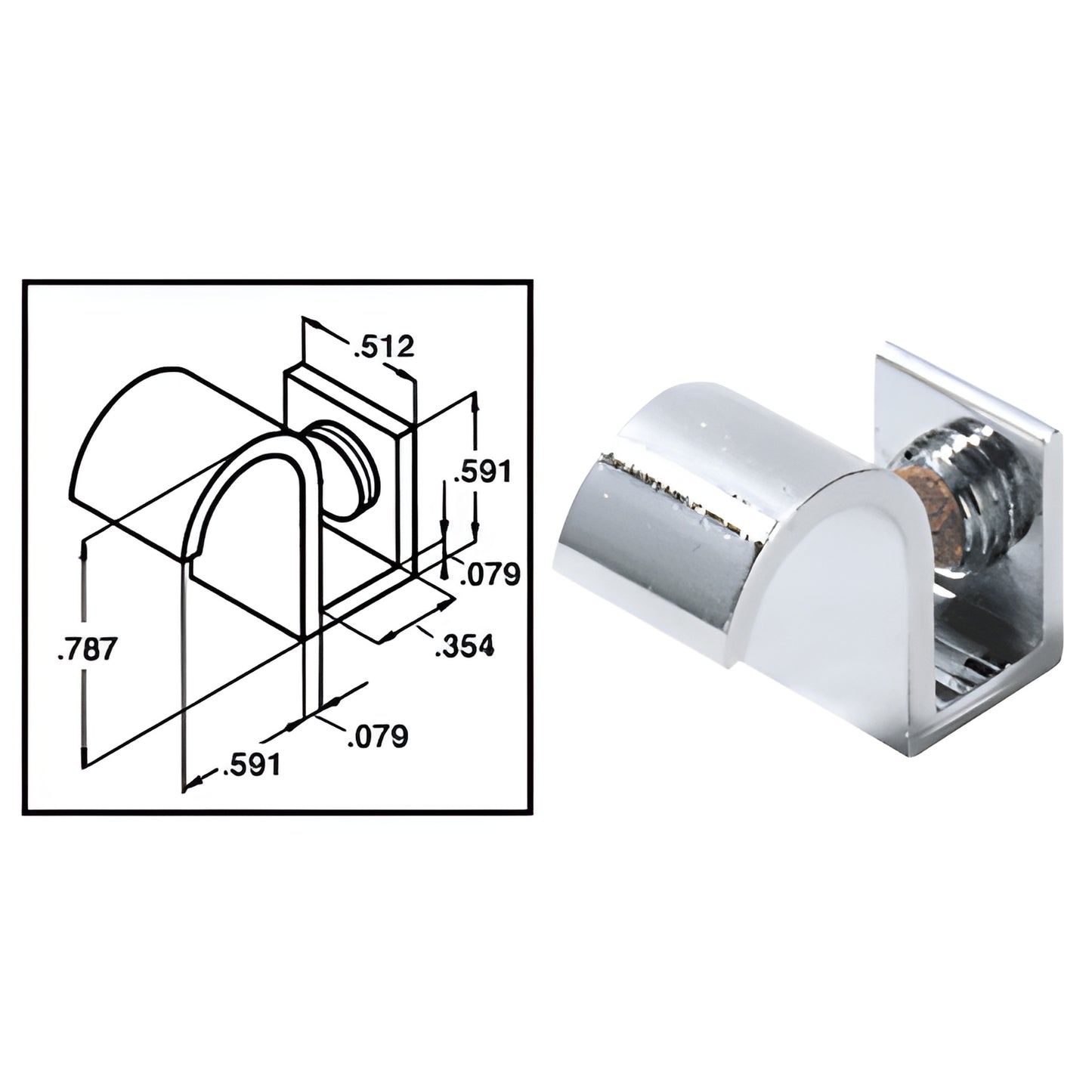EH228 Polished chrome no-drill plastic-tipped set screw pull for 5-6mm glass, pack of 2 - showcase/stereo cabinet hardware.