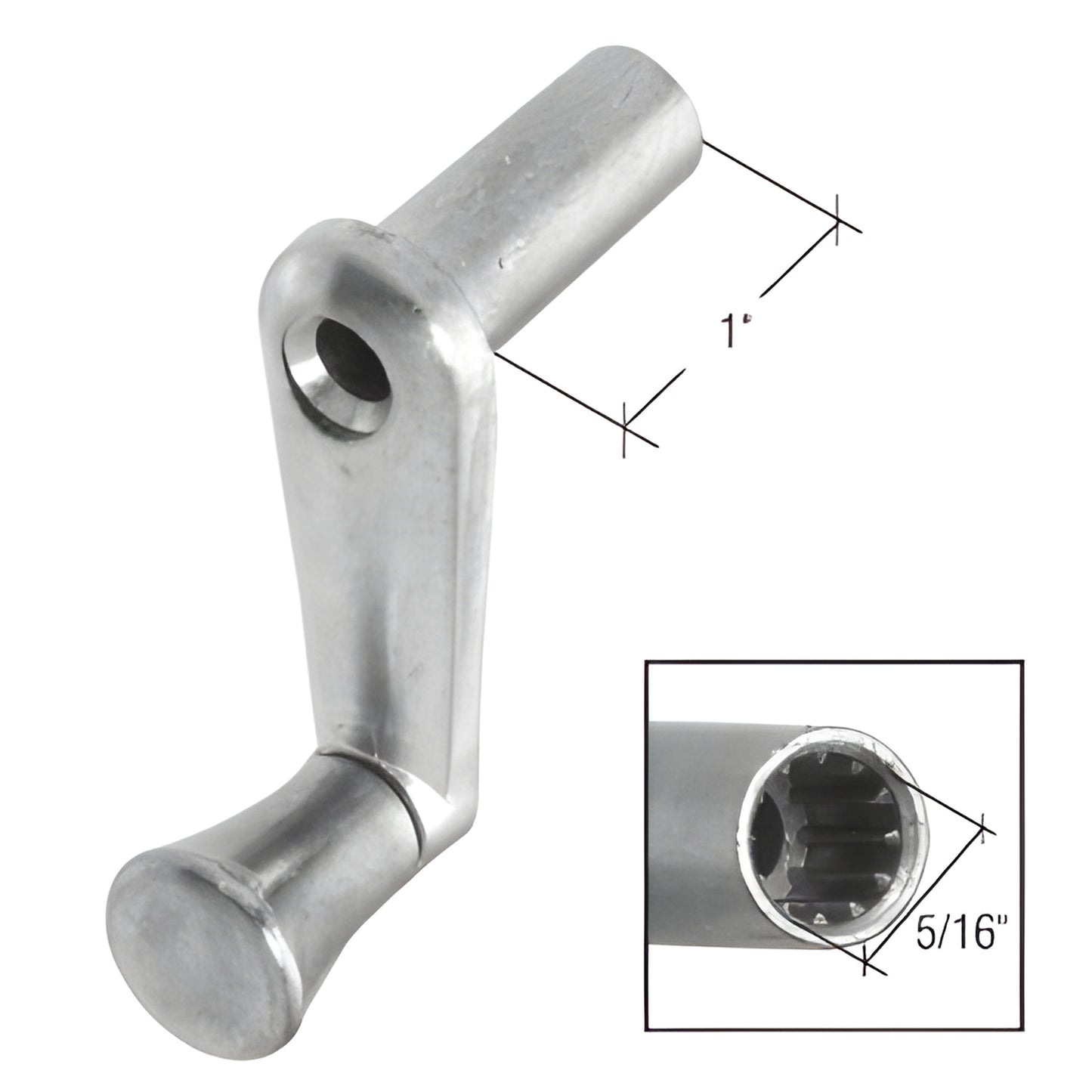 Aluminum diecast 1" window crank handle, 5/16" spline swivel knob, replacement (SKU R7007)