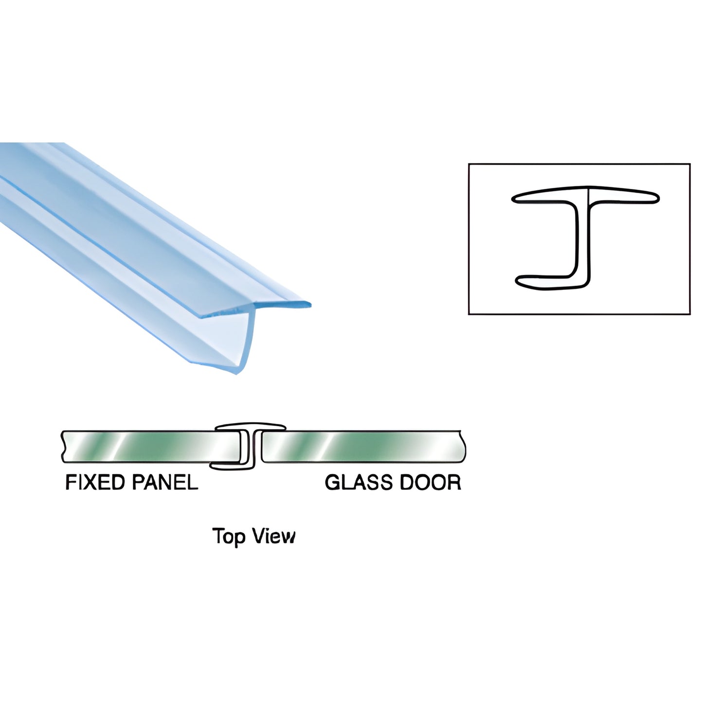 Clear polycarbonate Y snap-on panel seal for 1/2 in (12mm) glass, 118 in length for frameless shower doors