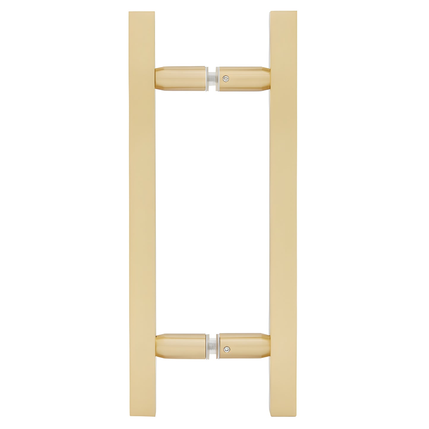 SLP8X8SB satin brass ladder-style square tubular shower door pull, 12" overall, 3/4" tube, back-to-back glass mount