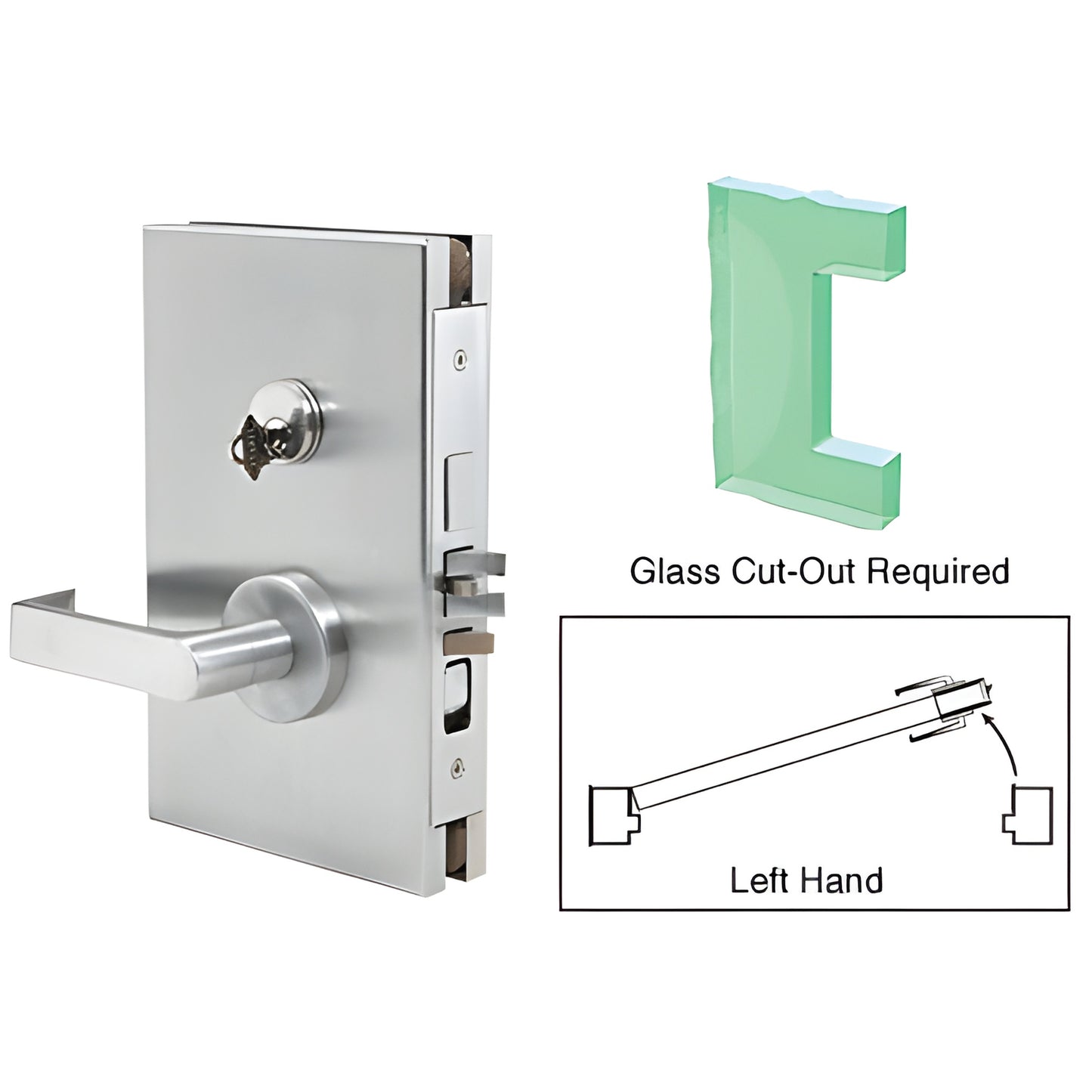 CRL DL610LESC satin anodized 6x10 center lock with deadlatch for 1/2 in tempered glass, left-hand lever