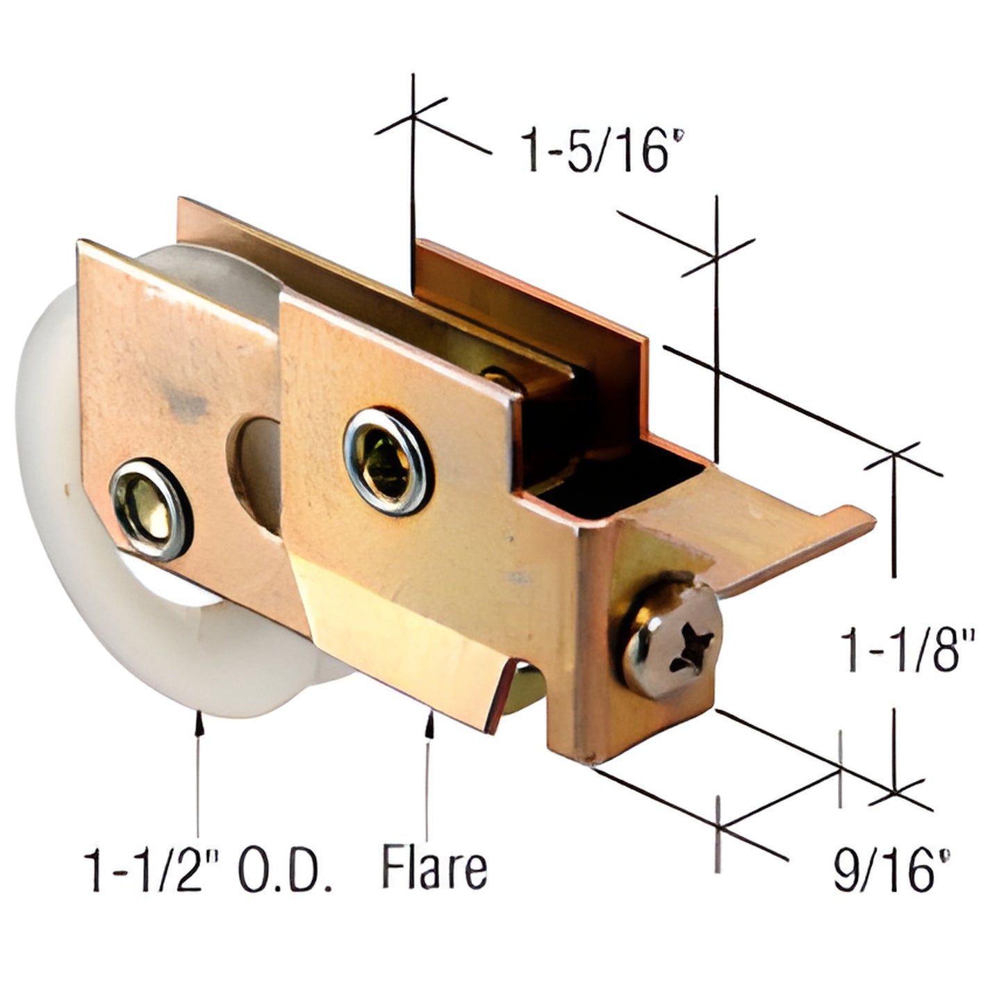 Wardrobe door roller assembly SKU N6946 - nylon ball bearing, concave 1-1/2" roller with adjustable steel housing