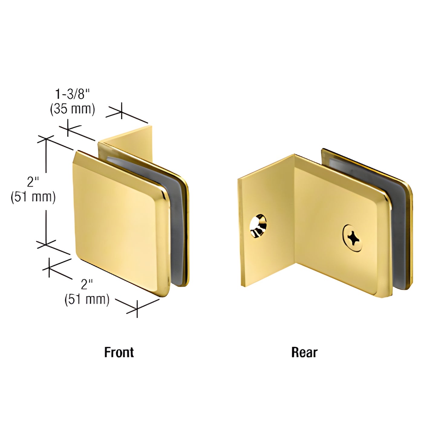 BGC037ULBR solid unlacquered brass beveled clamp with small 90 leg for 3/8-1/2" (10-12 mm) tempered glass panels