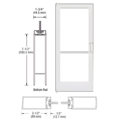 CRL-U.S. Aluminum White KYNAR® Paint 400 Series Medium Stile Inactive Leaf of Pair 3'0 x 7'0 Offset Hung with Pivots for Surf Mount Closer Complete Door/Std. MS Lock, 7-1/2" Std. Bottom Rail