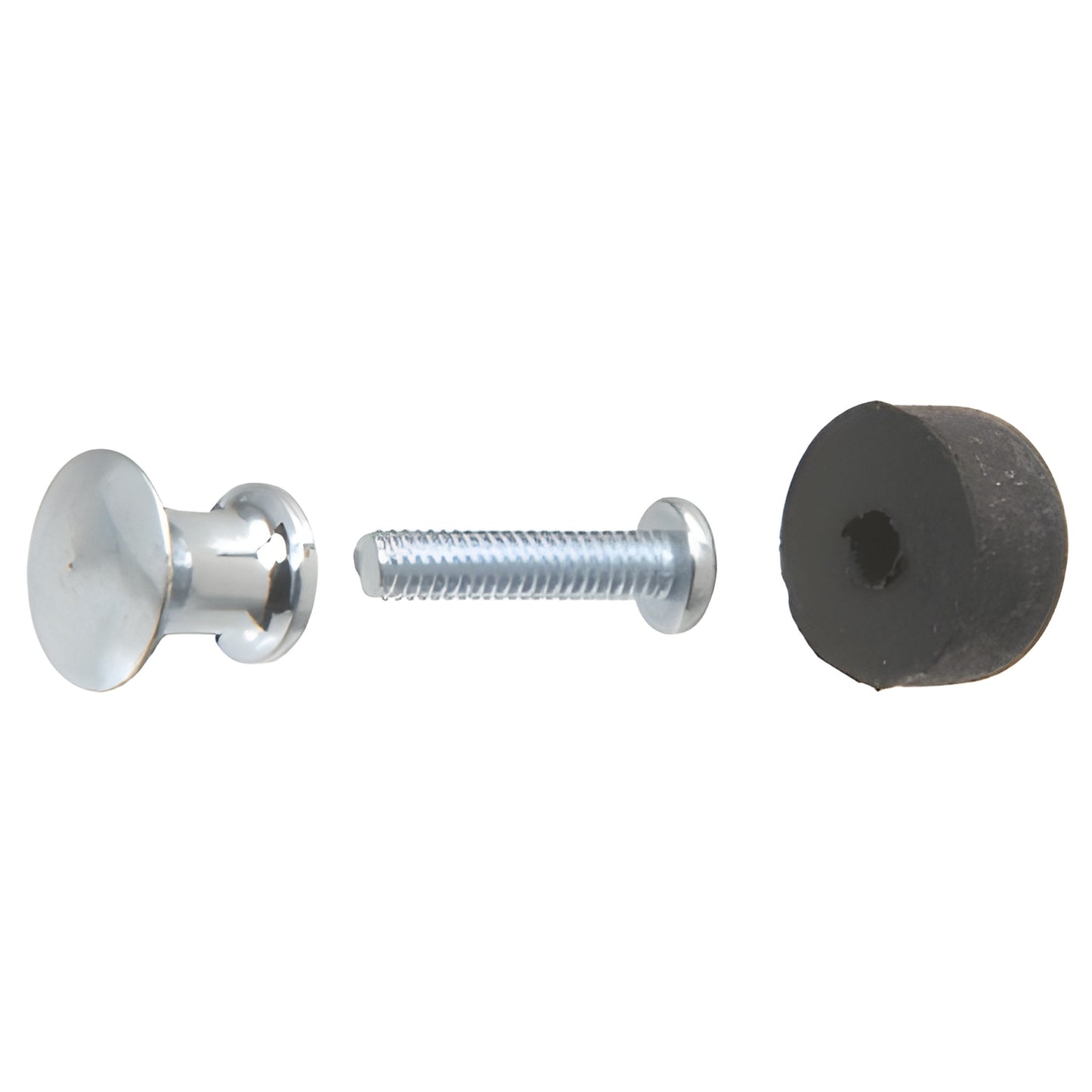 EP19A aluminum door knob kit: round aluminum knob, mounting screw and black rubber bumper for glass/metal doors.