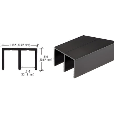 CRL Flat Black Extra-Depth Aluminum Upper Channel for Glass Doors