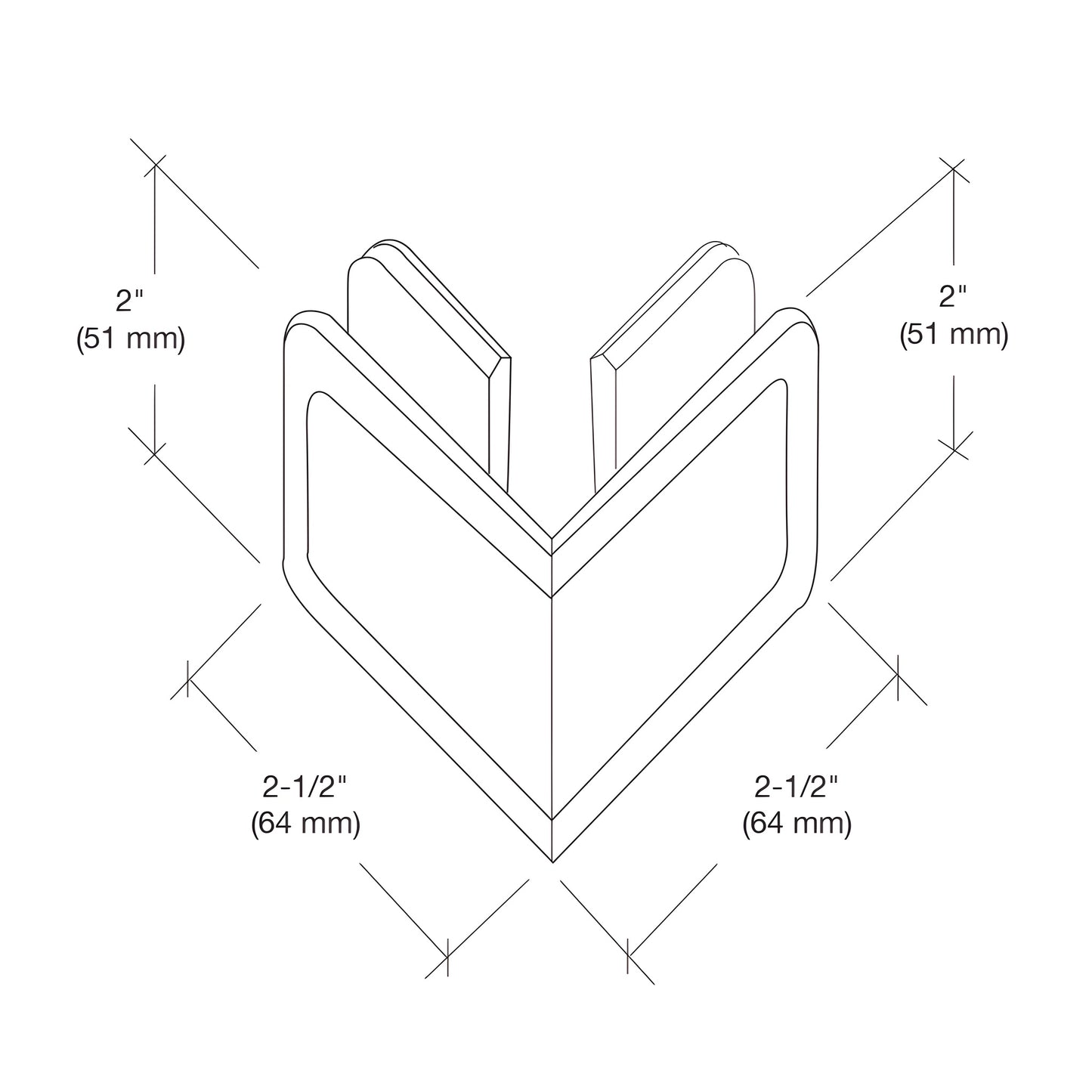 BGC90BR polished brass beveled 90 glass-to-glass clamp for 3/8-1/2 frameless shower panels