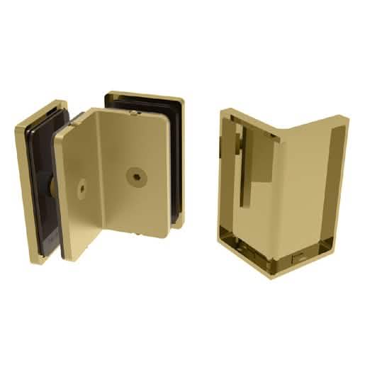 "Satin Brass Como Series Glass-to-Glass Bracket for sleek, modern interior design solution