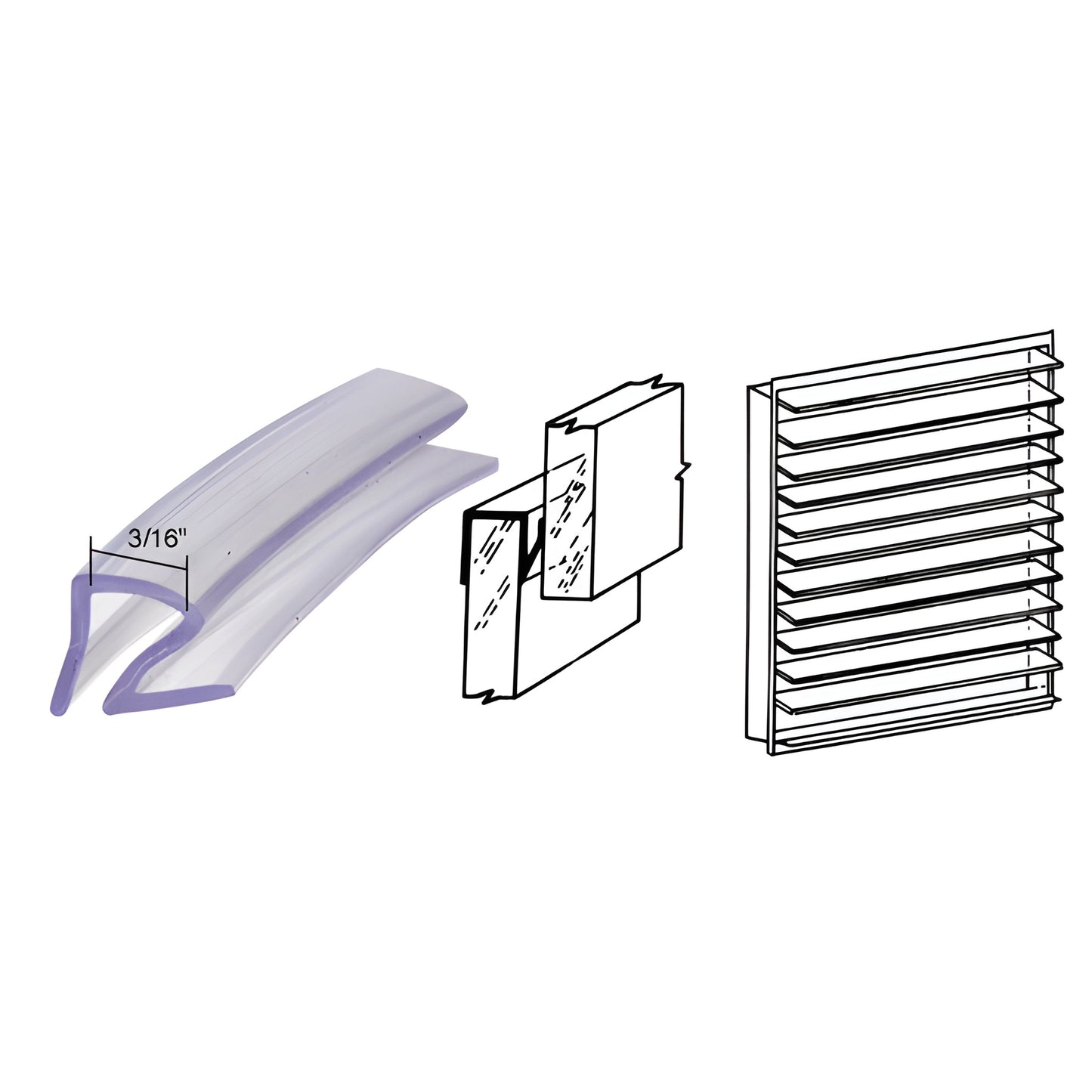 CRL SKU 1420C clear vinyl louver/jalousie slat seal, 3/16" wide snap-on weatherstrip for window slats