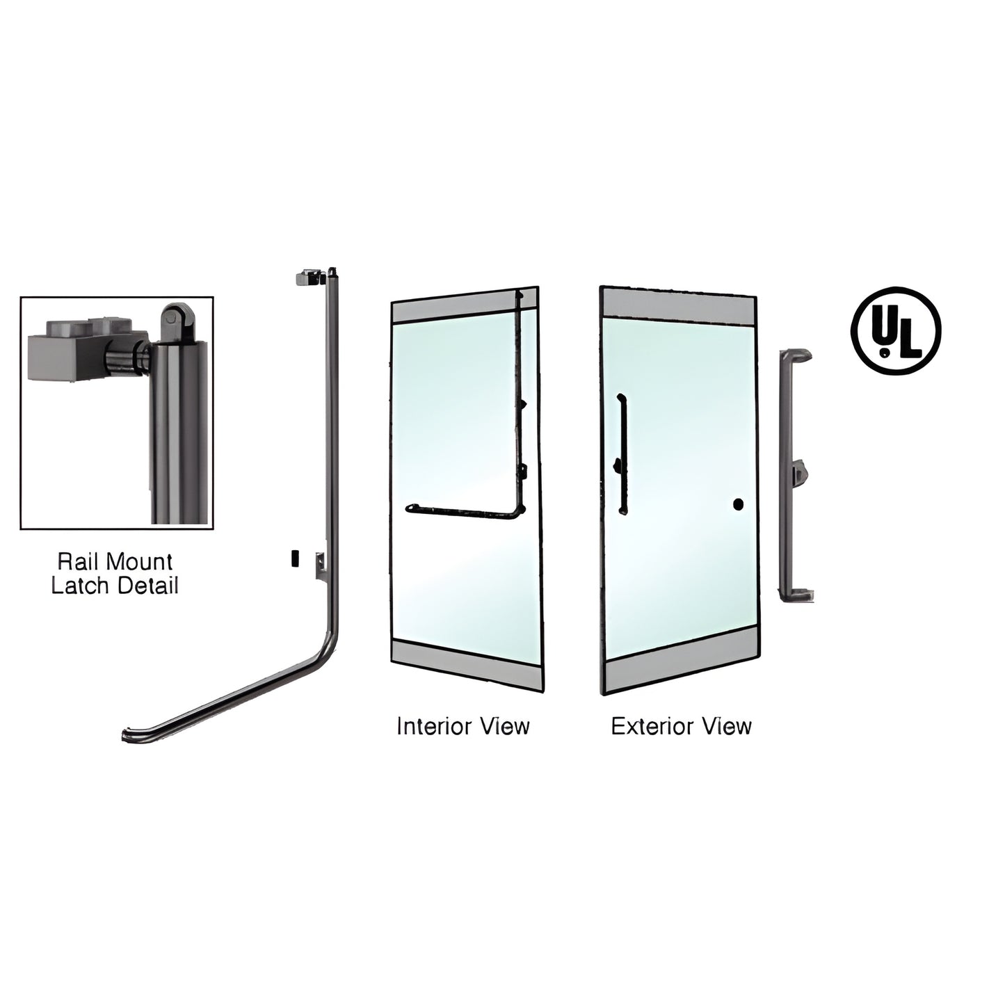 PA100X3RK0RB oil-rubbed bronze rail-mount panic exit handle for tempered glass doors, 1-1/4" diameter.