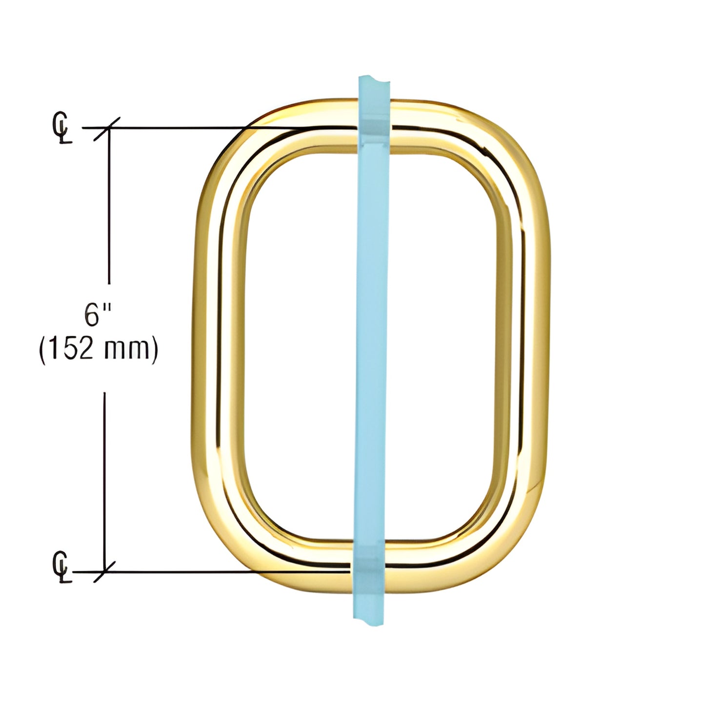 Polished brass solid 3/4" rod pull handle (6" C-to-C) for 1/4-1/2" glass shower doors, SKU BPD6BR.