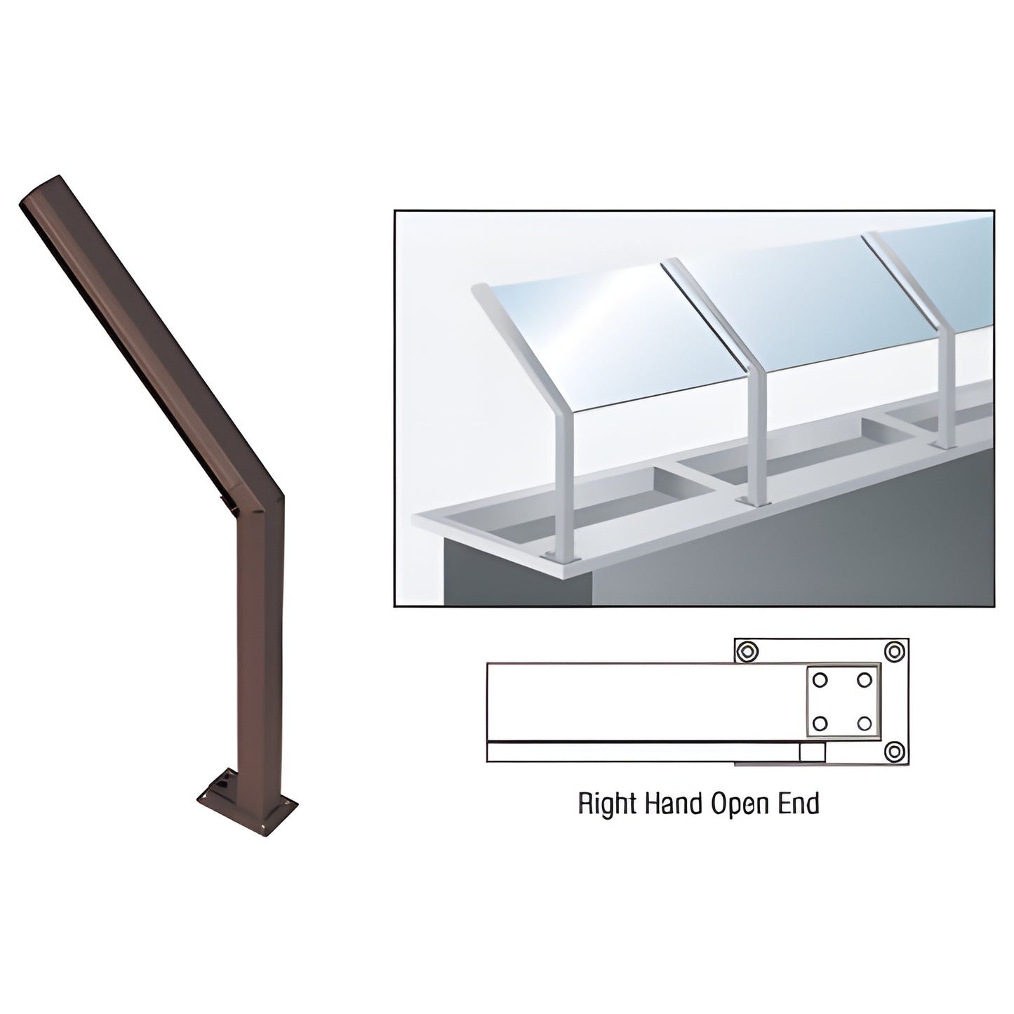 CRL D999 sneeze guard post, dark bronze anodized aluminum, 14" high, 45 slant, right hand open end for 1/4" glazing.