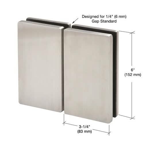 Close-up of CRL 316 Brushed Stainless 180° Glass-to-Glass Hinge, sleek and durable design.