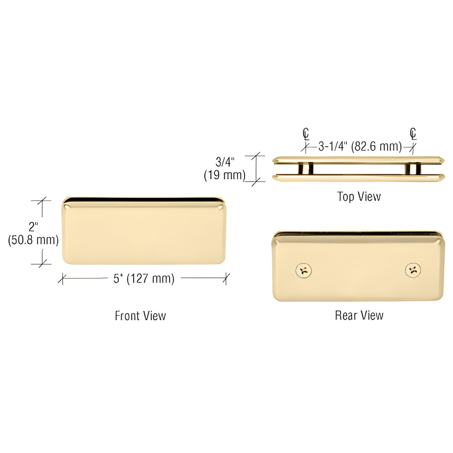 BGC180SB satin brass beveled 180 glass-to-glass clamp, solid brass, for 3/8-1/2" frameless shower glass.