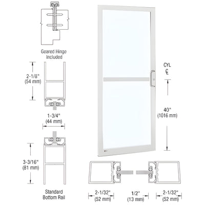 CRL-U.S. Aluminum White KYNAR® Paint 250 Series Narrow Stile (LHR) HLSO Single 3'0 x 7'0 Offset Hung with Geared Hinged Complete Panic Door with Std. Panic and Bottom Rail