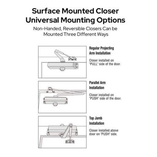 CRL Black Adjustable Door Closer, Size 1-6, Cast Iron, Surface Mount, Image 4