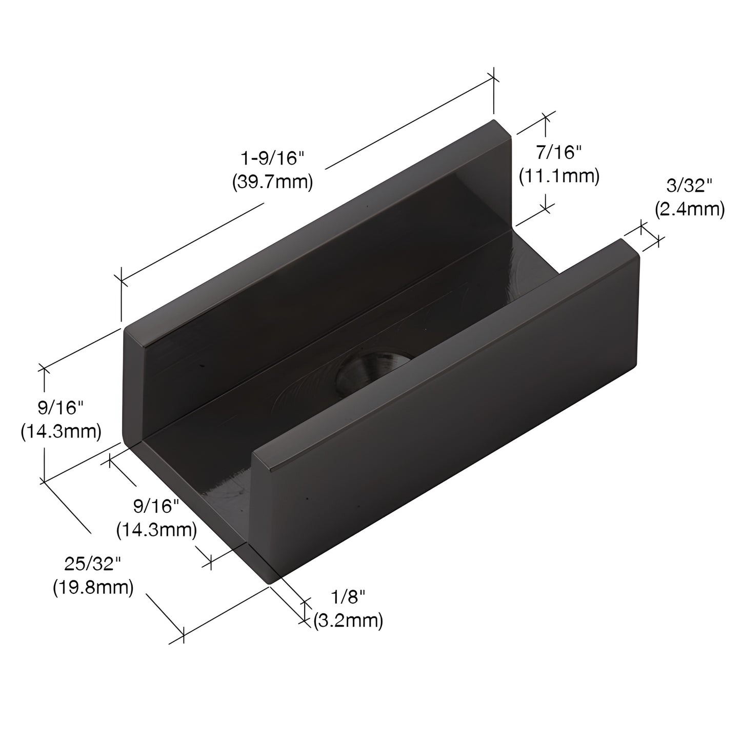 Oil rubbed bronze Hydroslide metal bottom guide HYD080RB for 8-10mm glass doors, brass.