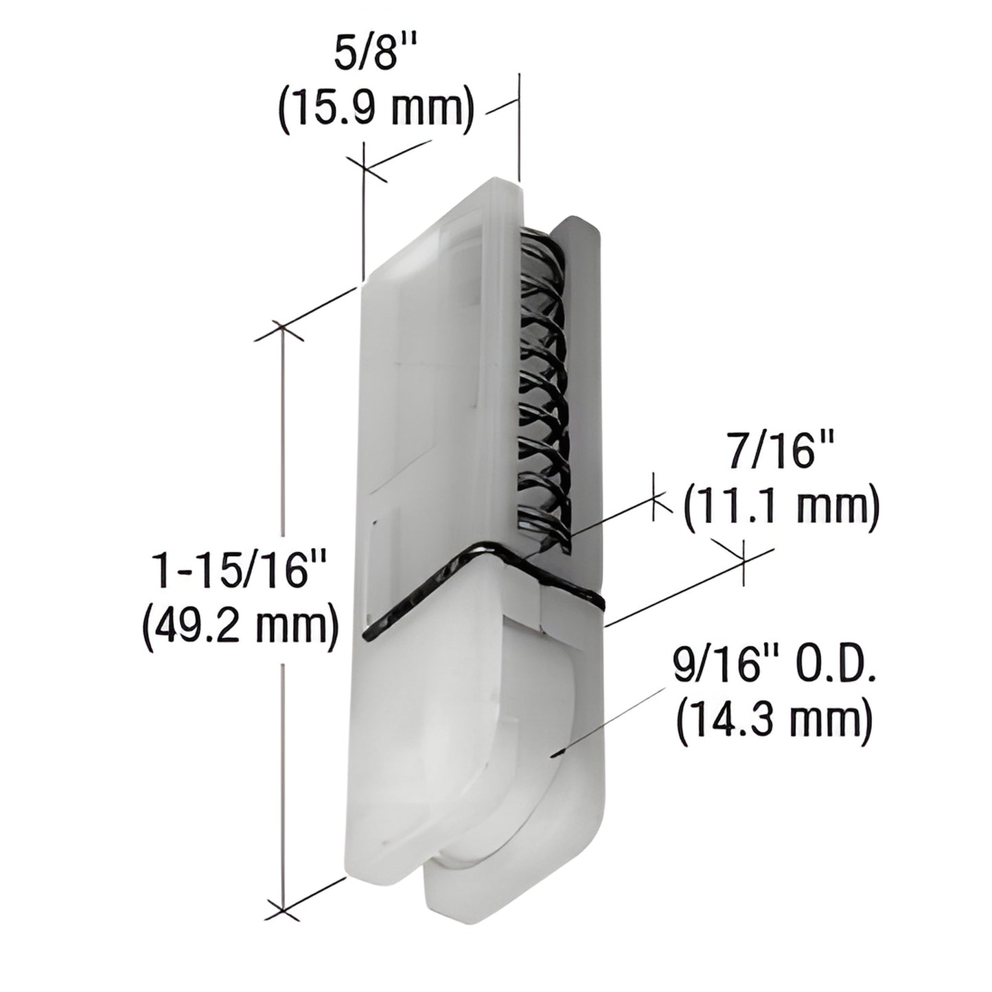 CRL B544 nylon spring-loaded bottom roller assembly for HiLite/Ador sliding screen doors, 1-15/16" tall.