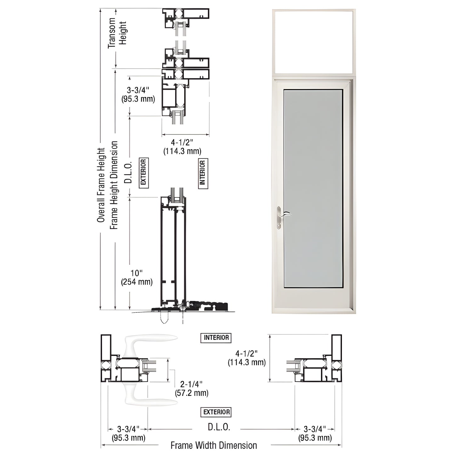 White CRL 925 outswing patio door with transom, 1" IG glazing, thermally broken frame, five-point lock (SKU PNA91552L0)