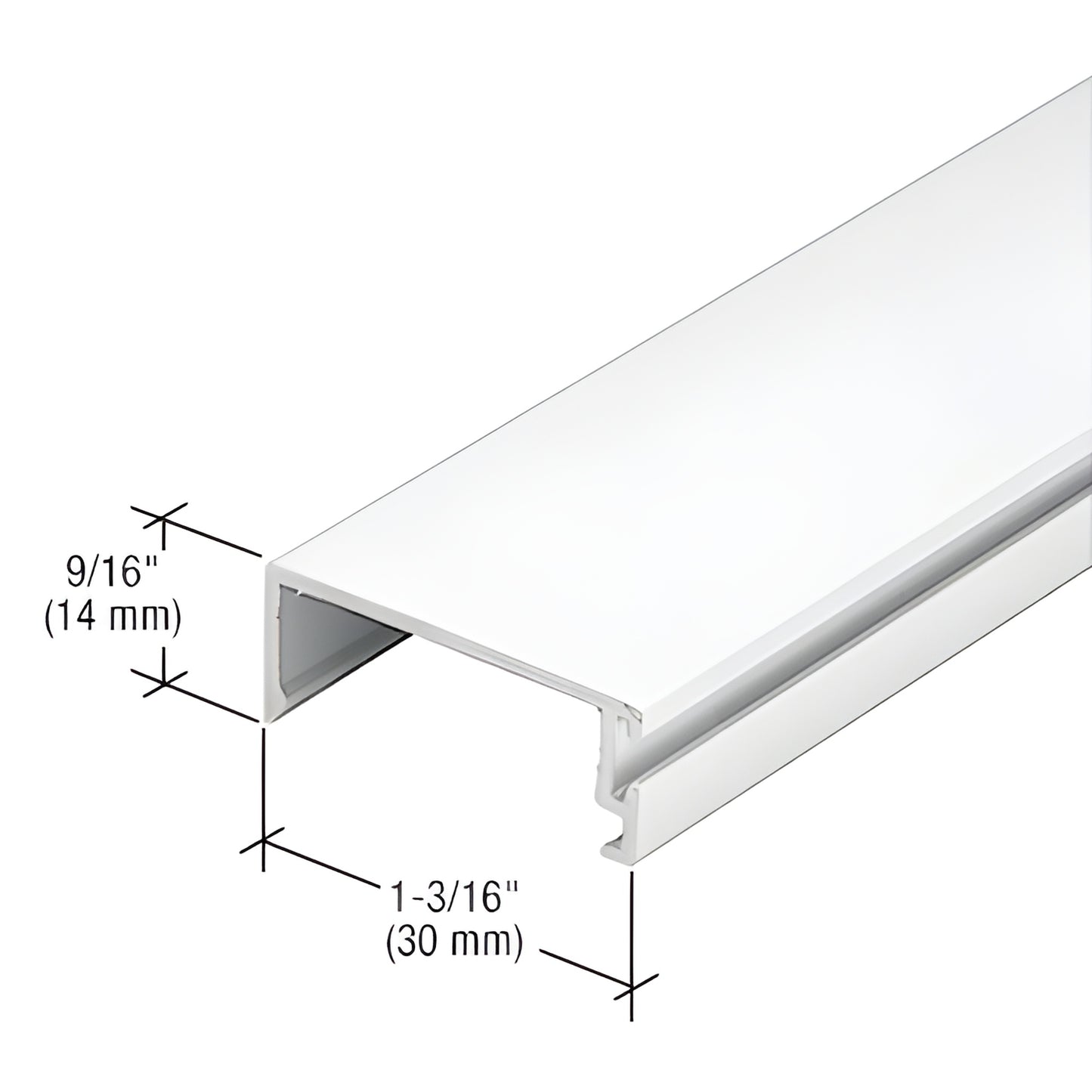White Kynar extruded aluminum IG500 door stop, 9/16" x 1-3/16" (14mm x 30mm) - SKU 1G04652