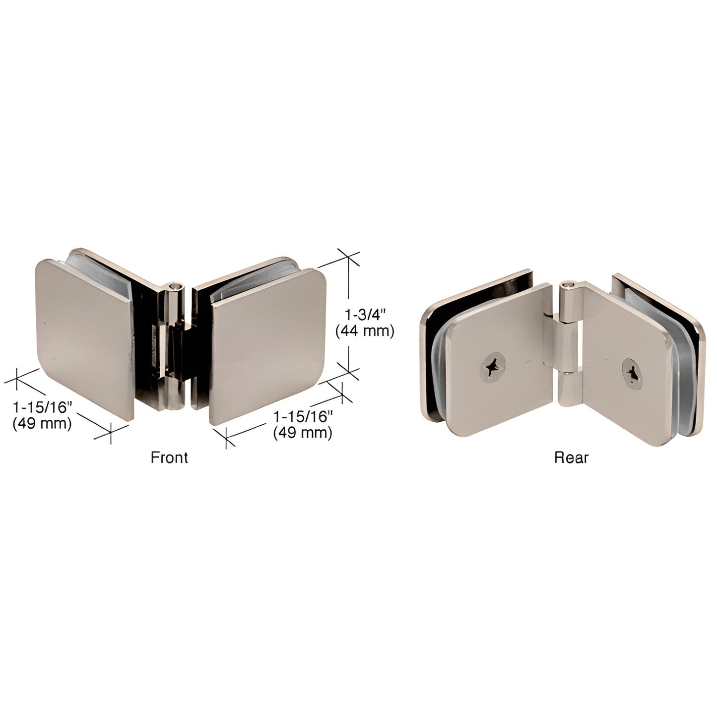 ADJ180BN brushed nickel adjustable brass glass-to-glass clamp for 8-12mm frameless shower panels, 90-180