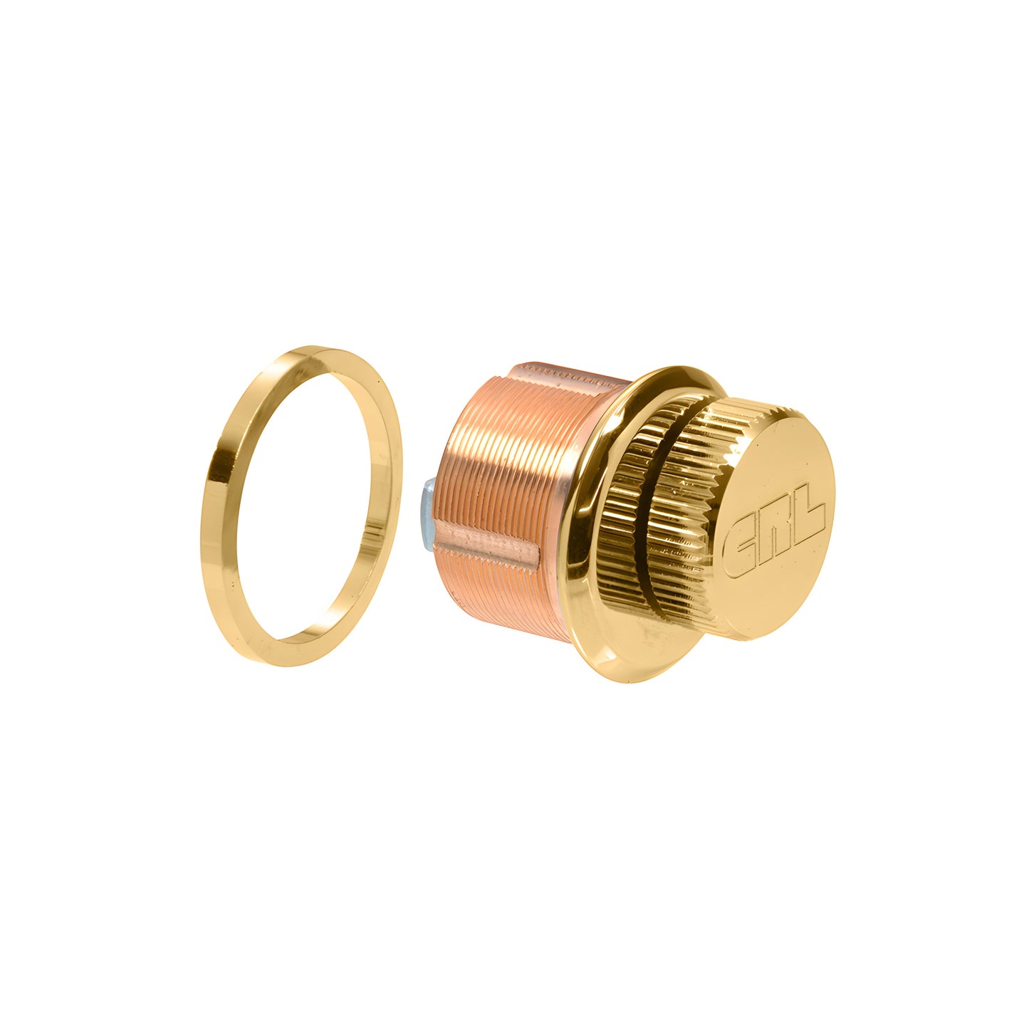 Polished brass low-profile mortise thumbturn cylinder for CRL door rails, DRA22PB