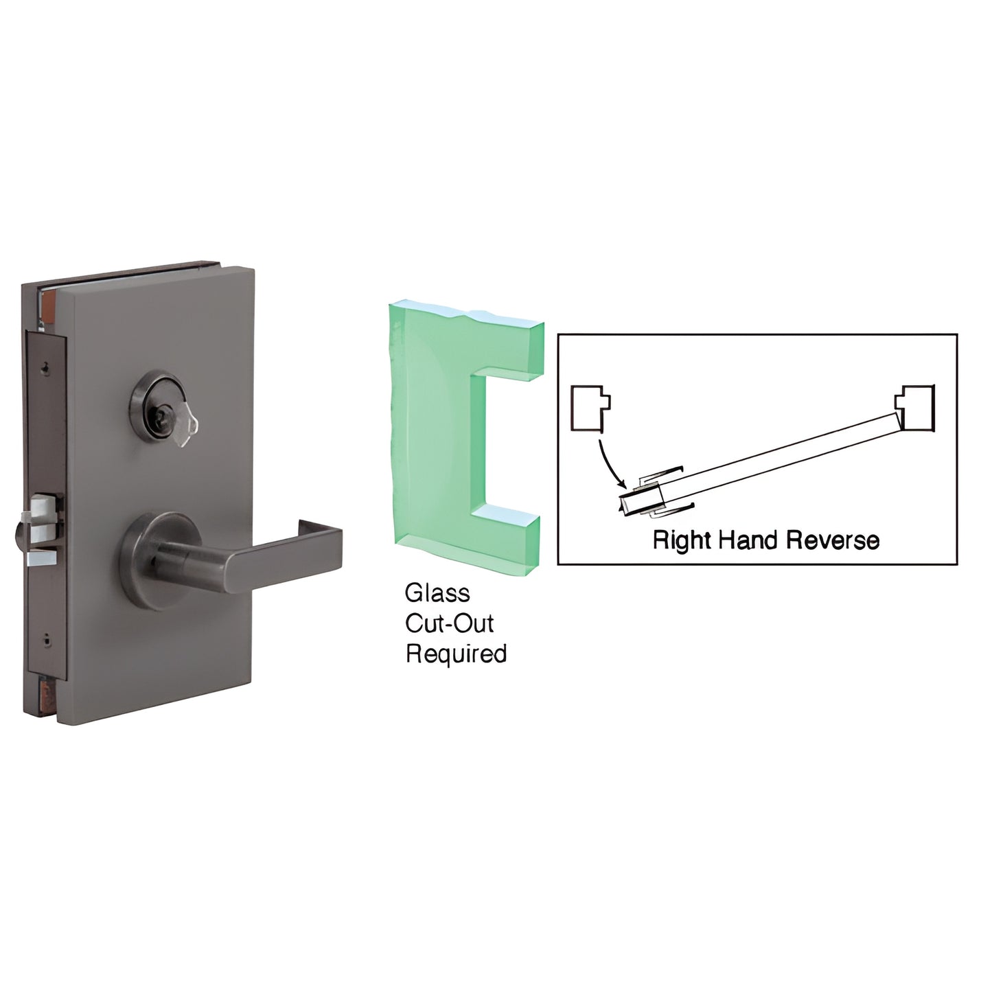 DL611RMDU 6x10 black-bronze center lock with lever and cylinder for 1/2" tempered glass, cutout required