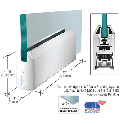 Polished Stainless 4in Tapered DRS Rail 12in for 3/4in Glass - No Lock