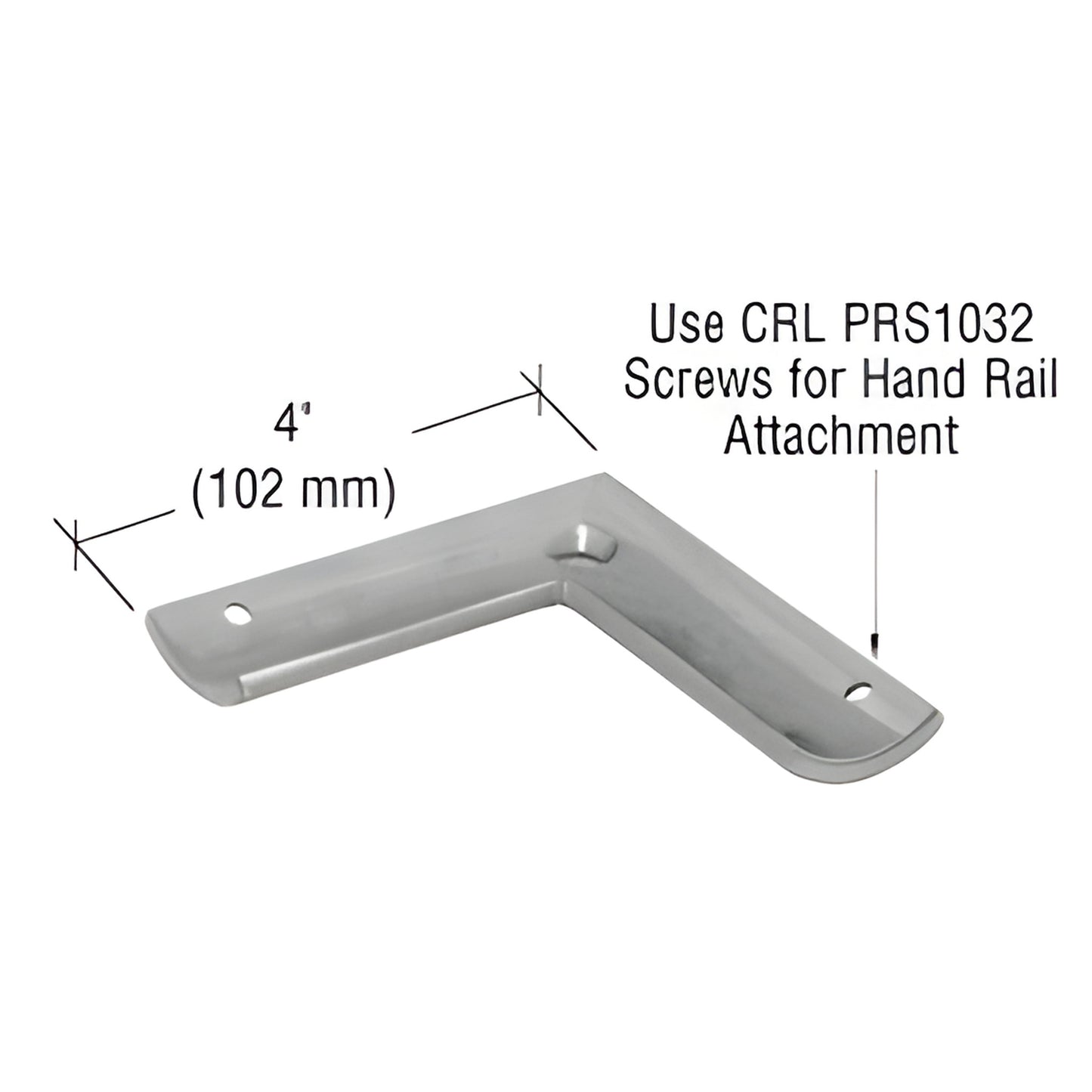 PRS9BS brushed stainless steel 90 radius saddle for CRL P-Series handrail, 4" arms with two screw holes
