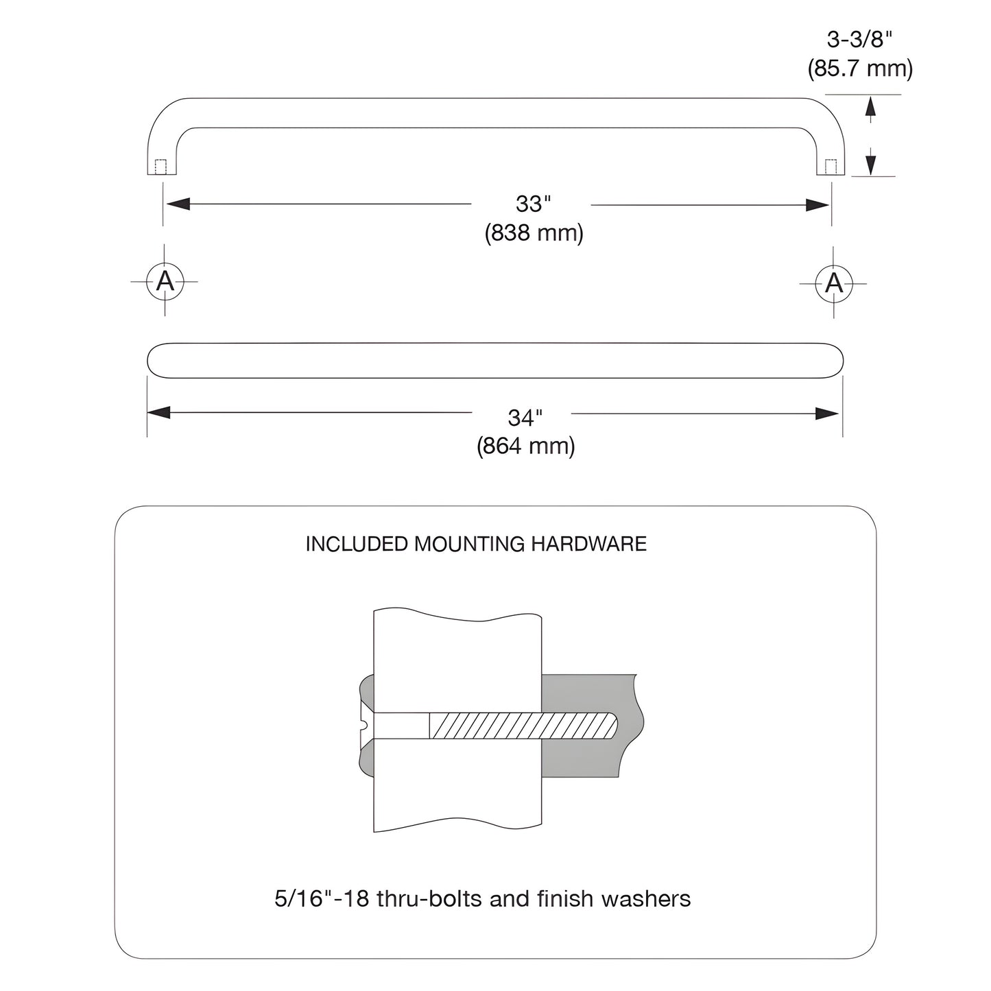 Oil rubbed bronze 1 in solid pull handle, 33 in center-to-center, single-sided - SKU M1653310B
