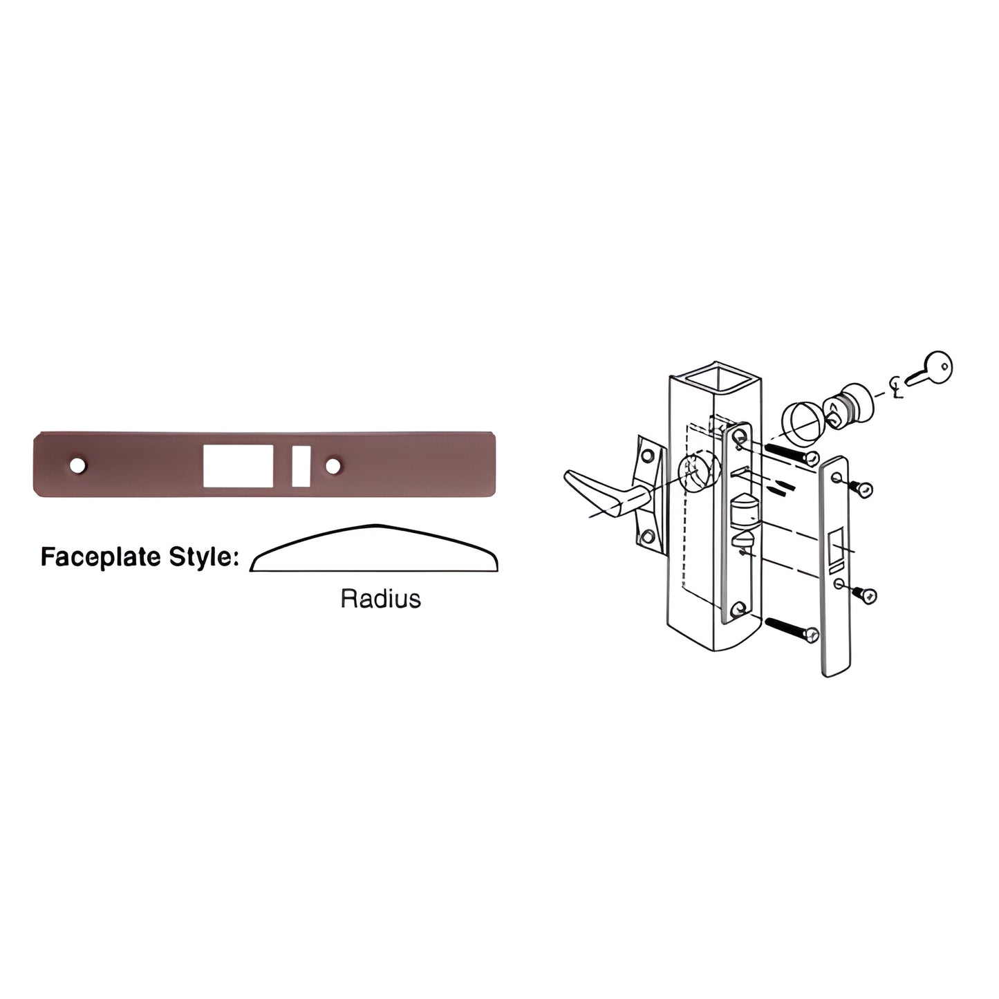 DL2142DU dark bronze radius faceplate 1 x 6-7/8 in (25 x 175 mm) fits DL2140-series deadlatch