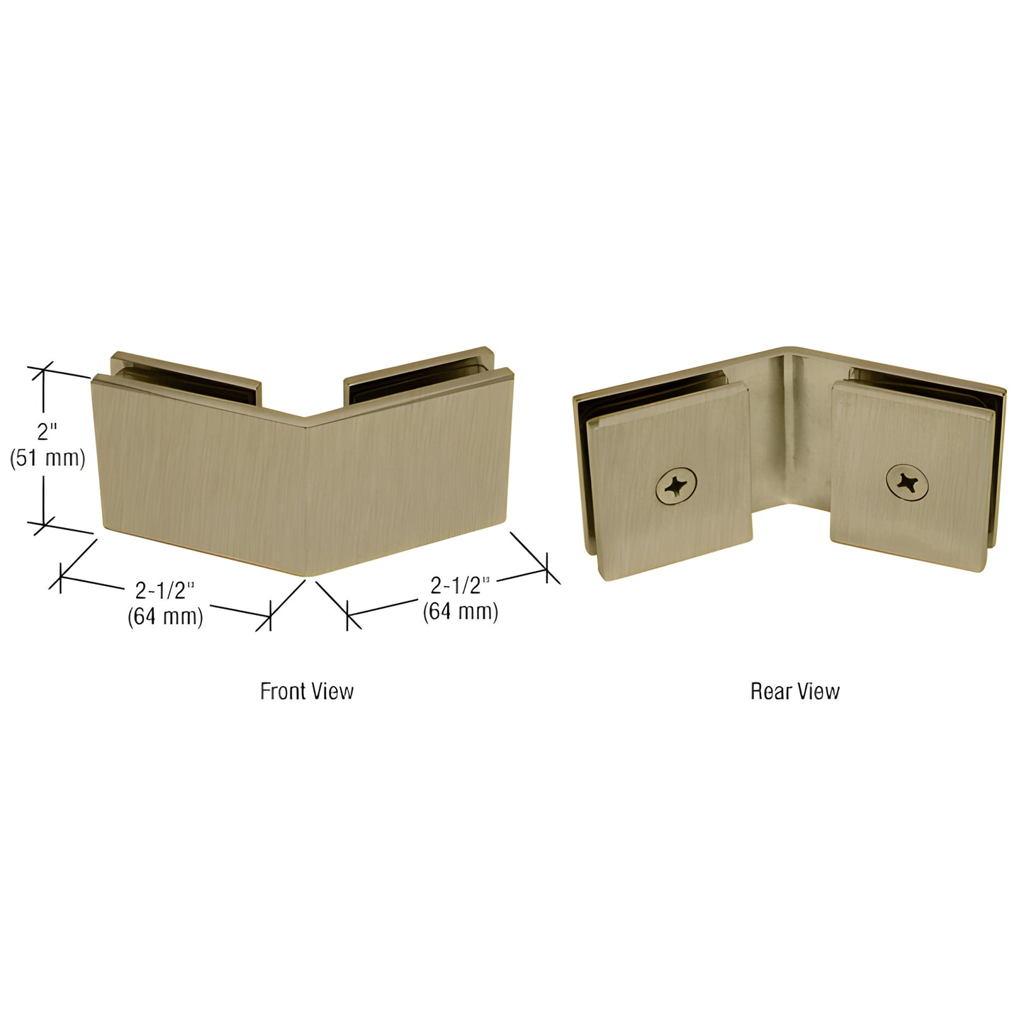 CRL SGC135BBRZ 135 squared glass-to-glass clamp in brushed bronze, solid brass, fits 3/8-1/2 in glass