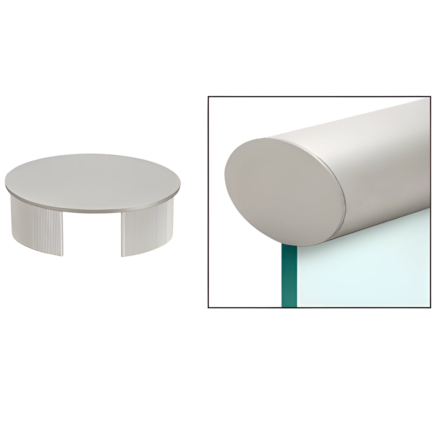 Satin anodized 6063-T6 aluminum round end cap for Cap Railing, ready-to-install (SKU: GR0V4ECSA)