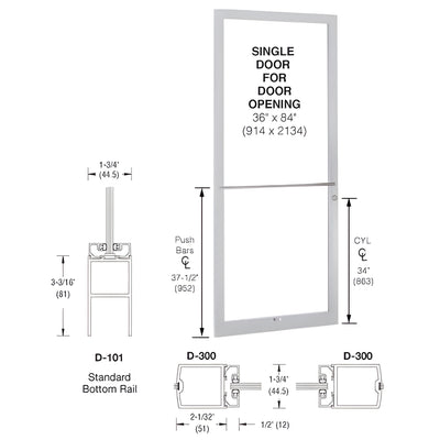 CRL-U.S. Aluminum White KYNAR® Paint 250 Series Narrow Stile (LHR) HLSO Single 3'0 x 7'0 Center Hung for OHCC w/Standard Push Bars Complete Door Std. MS Lock & Bottom Rail