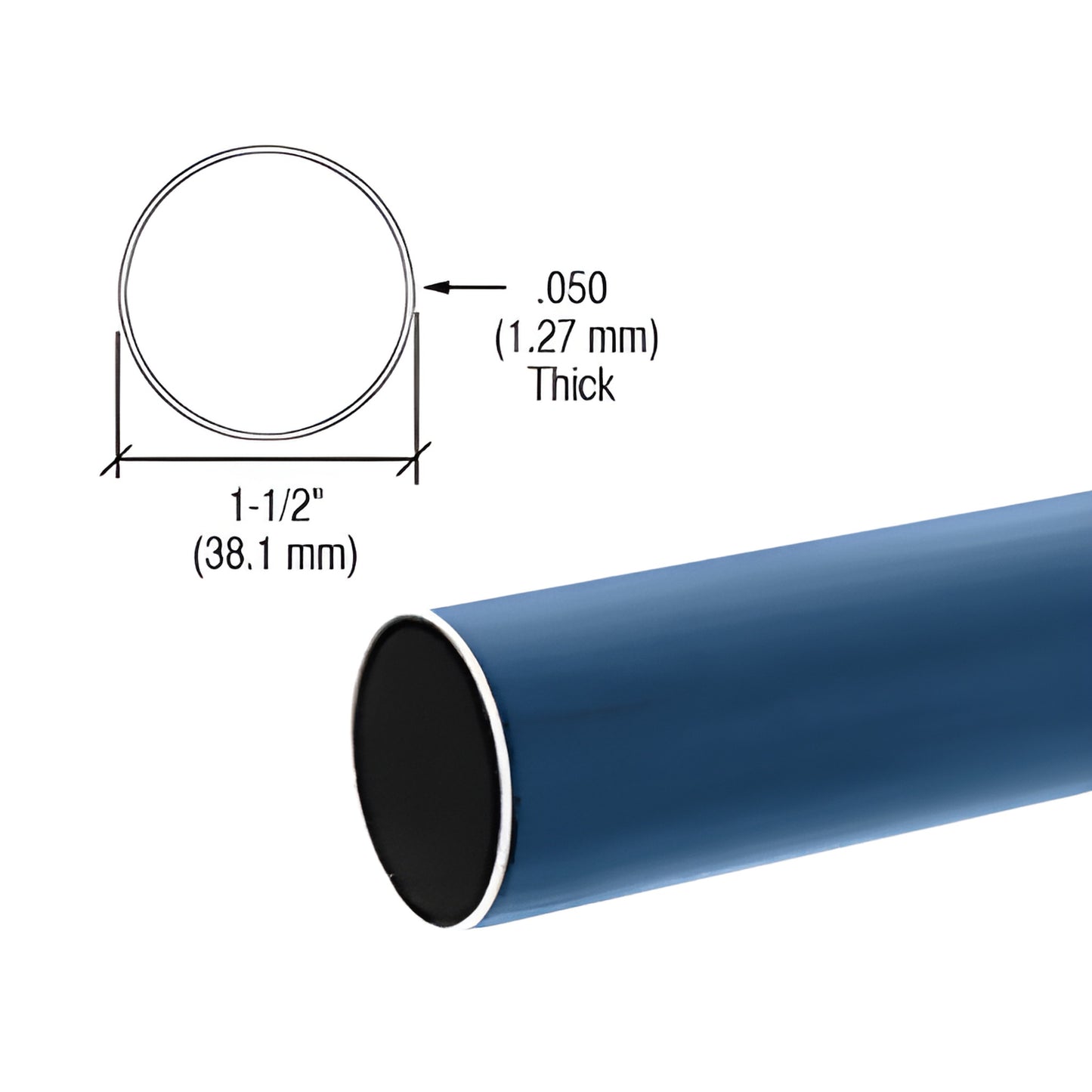 Powder-coated blue 1-1/2" (38 mm) stainless hand railing tubing, .050" wall - SKU HR15PNT