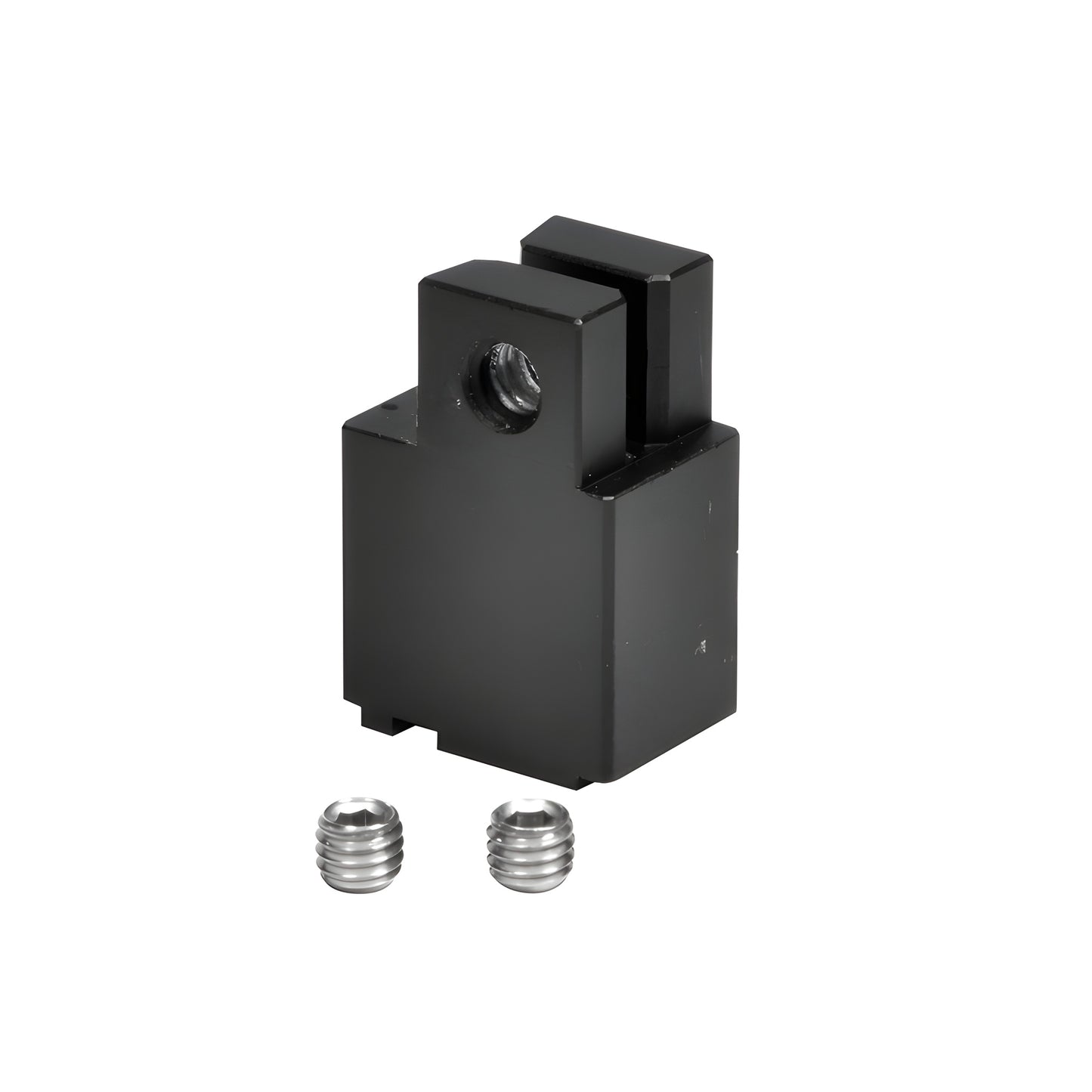 Matte black CRL Fallbrook XL NY filler block (SKU FXNYBMBL) with two silver set screws.