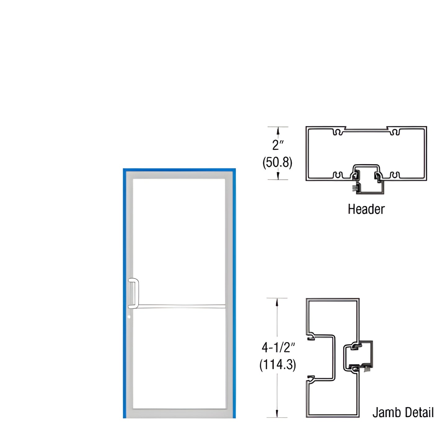 Prepped 36x84 black bronze anodized commercial aluminum door frame (SKU FR71522L36) with header and jamb details.