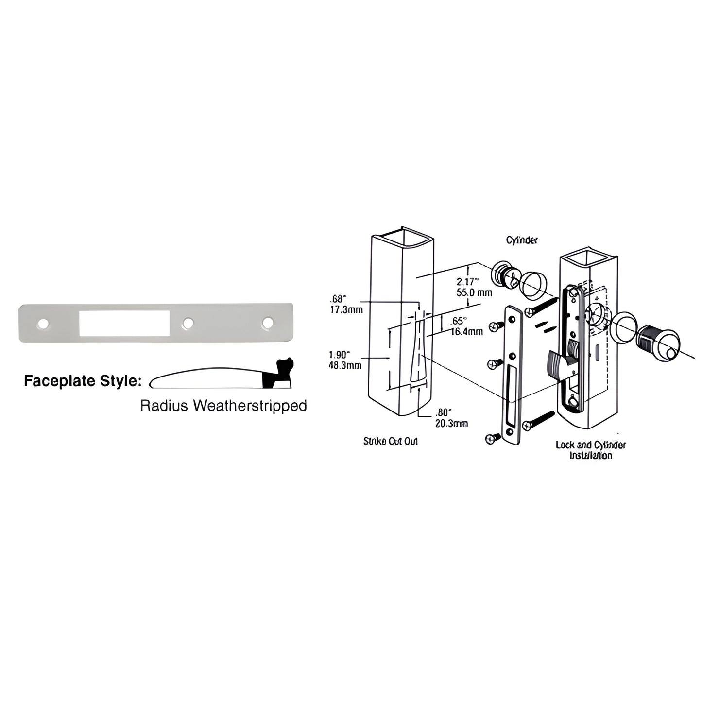 DL2133A aluminum radius weatherstripped faceplate 1" x 6-7/8" - replacement for DL2130 series deadlocks