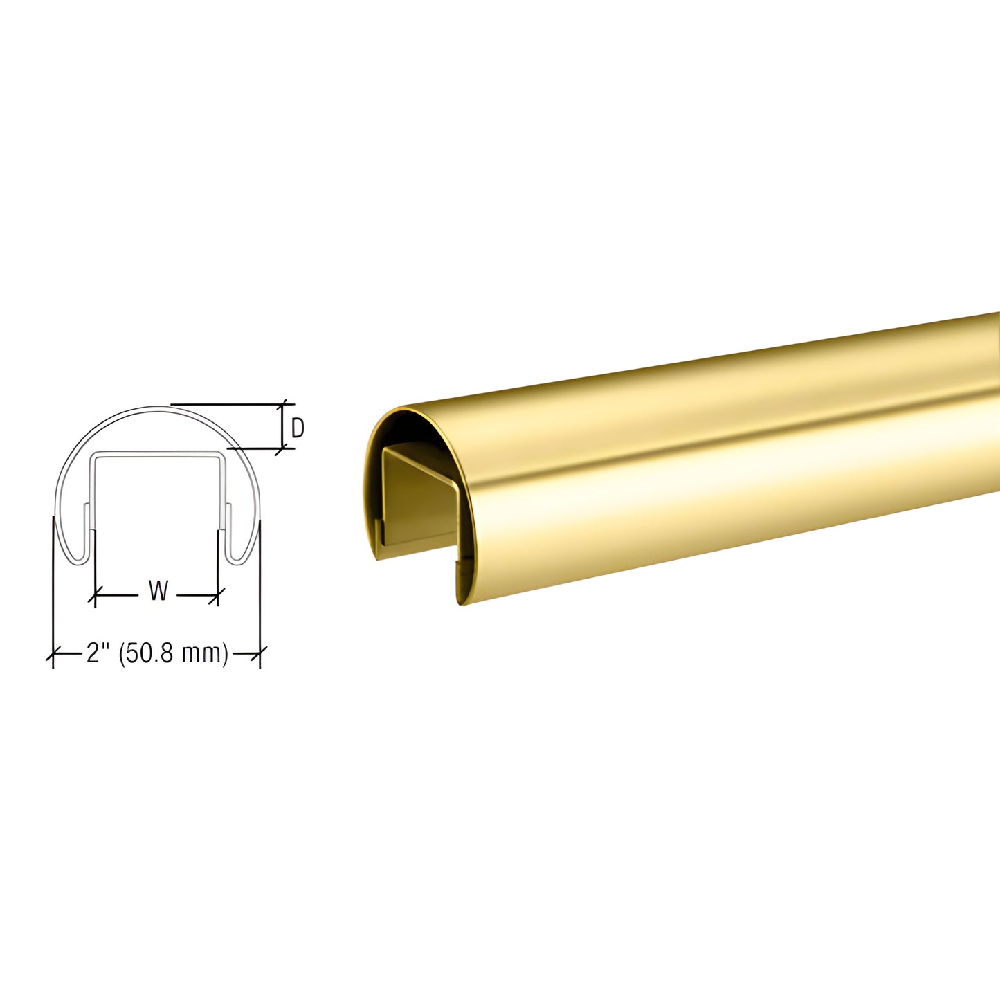 LR20PB polished brass cap rail for laminated glass, rounded top profile with internal channel and dimension diagram.