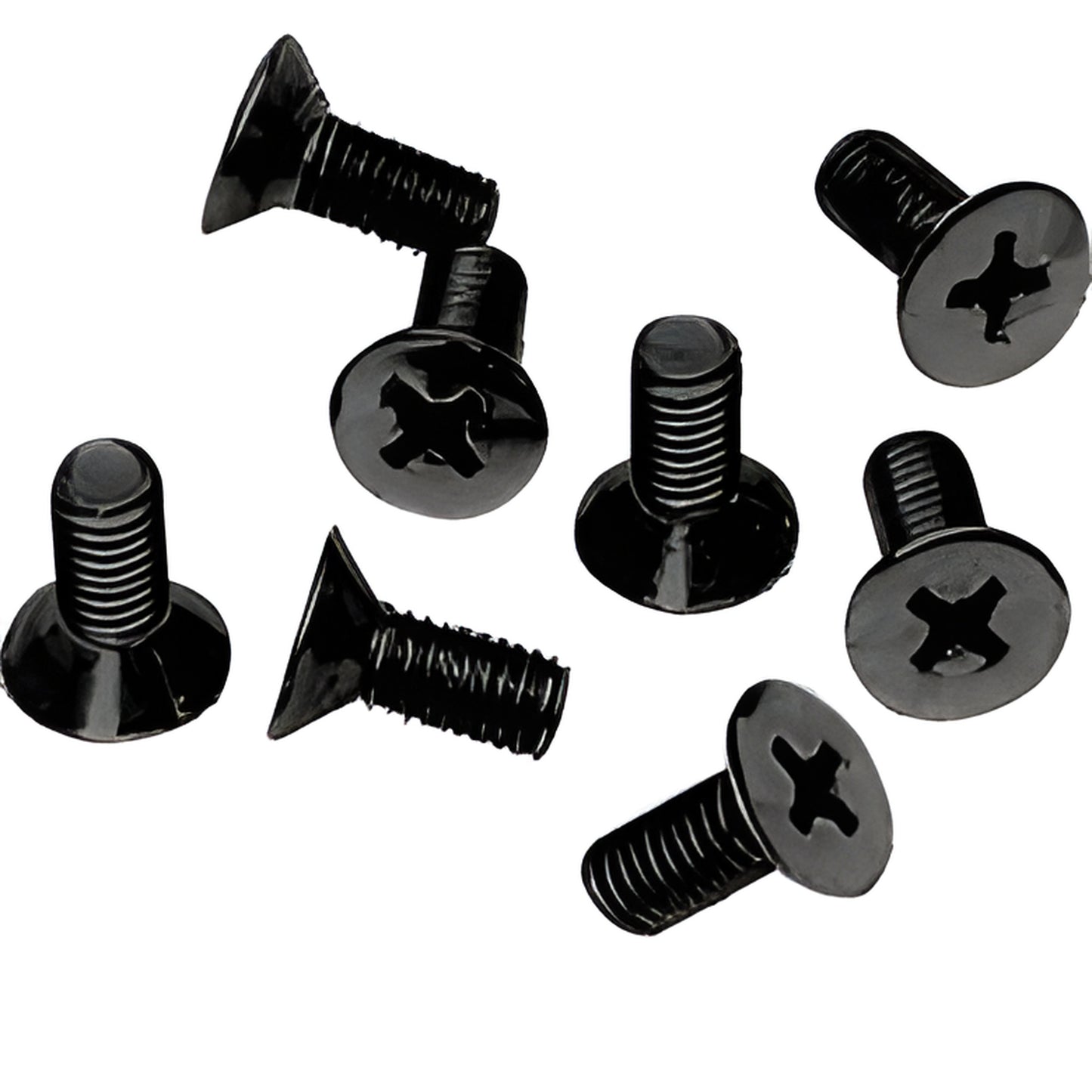 Matte black Phillips flat-head M6 6 15 mm stainless screws, pack of 8 for shower door hinge plates (SKU P615MBL)