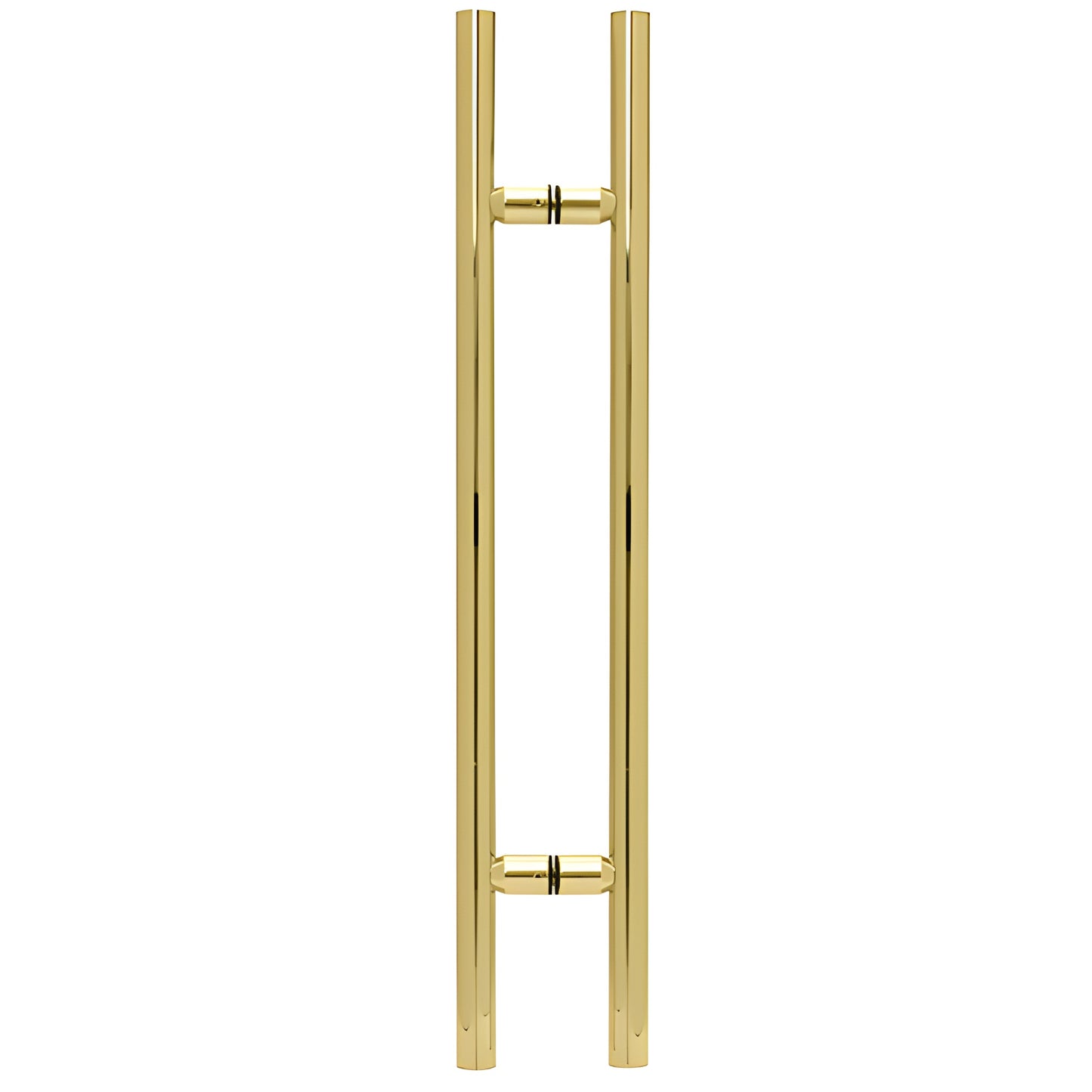 Polished brass 36" ladder-style tubular shower pull, 1-1/4" diameter, back-to-back mount for 8-12mm glass (SKU LP36BR)