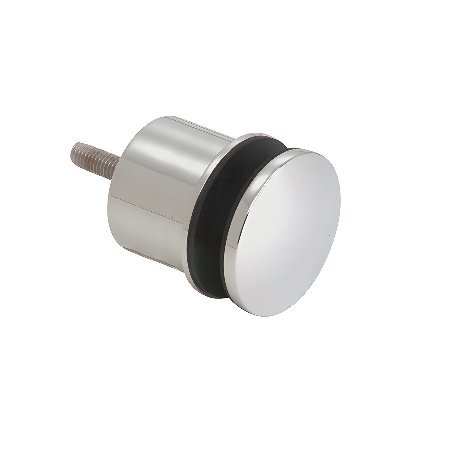 Polished 316 stainless steel round glass standoff with black gasket and threaded stud for 2" glass railing (SKU RS0B2135PS)