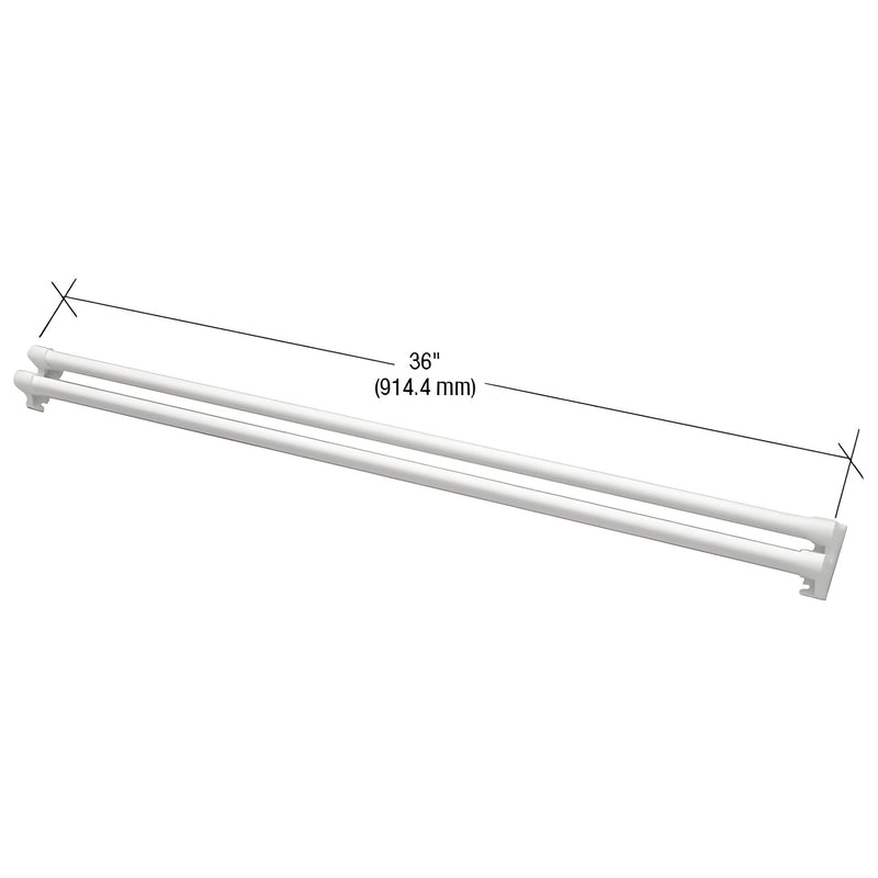 White low-profile 36 in push bar SKU K5167 for doors up to 36 in, vinyl tube with aluminum reinforcement and plastic end caps